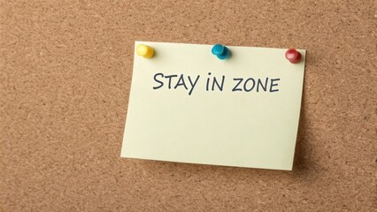 Motivational Sticky Note on Cork Board with Stay in Zone Message