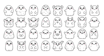 Collection of Cute Hand-Drawn Monsters.
