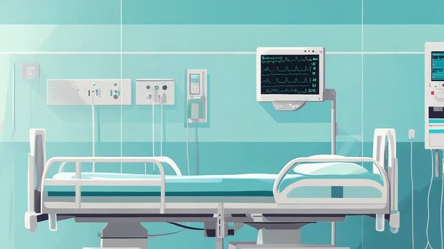 Empty hospital bed with monitor displaying vital signs