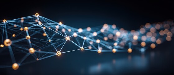 Abstract digital network connection with glowing points and lines illustrating data flow and technological connectivity visualization