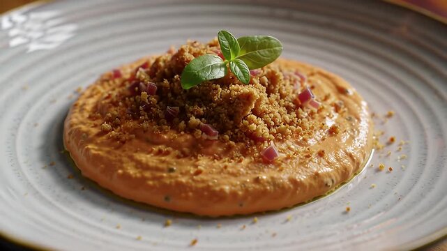 Salmorejo with jam and crumble from Spain