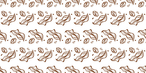 Coffee beans and leaves seamless pattern vector design