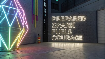 Neon Lights and Inspirational Wall Art in Modern Urban Space