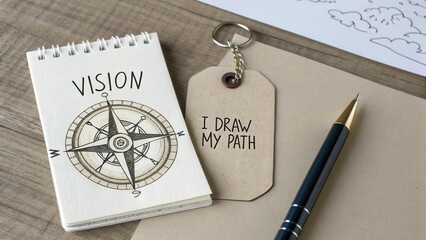 Notebook and Tag with Inspirational Message on a Wooden Table