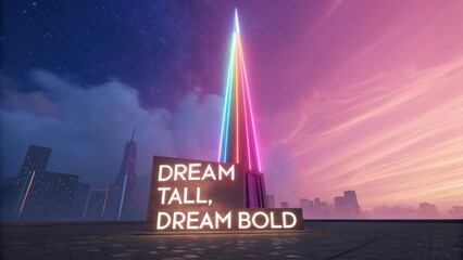 Neon Lights Shine on Inspirational Message in Urban Landscape