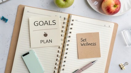 Notebook with Goals and Wellness Notes on a Table with Fruits