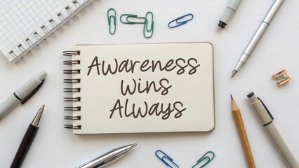 Notebook with handwritten quote about awareness and success