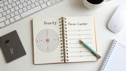 Notebook with Priority Focus Center and Desk Accessories for Planning