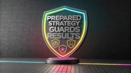 Neon Shield Emblem for Prepared Strategy and Results Assurance