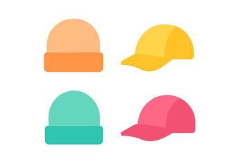 Colorful set of winter knit beanies and summer baseball caps for fashion accessories