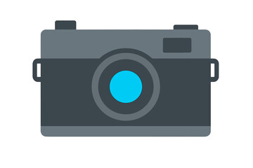 Stylized retro camera in dark gray and blue tones for photography and media