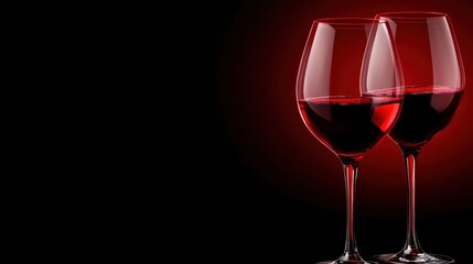 Two Red Wine Glasses: Elegant Drink on Dark Background, Romantic Setting, Wine Photography, Fine Dining, Celebration, Copy Space