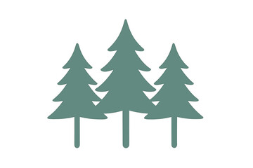 Obraz premium Stylized group of three evergreen pine trees in a forest setting on a white background