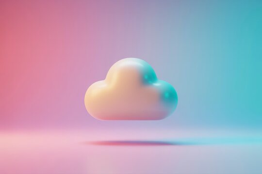 Stunning 3D cloud floating in vibrant pink and blue gradient sky evokes dreamy, modern tech and innovative solutions for your business or creative project - Powered by Adobe