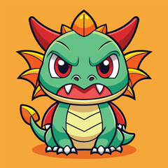 Fototapeta premium Angry Cartoon Dragon Character Illustration with Green Scales and Horns