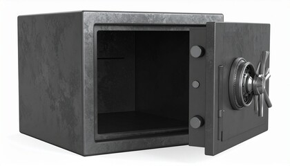 Open Black Metal Safe with Combination Lock &ndash; Dual Compartment Interior on White Background