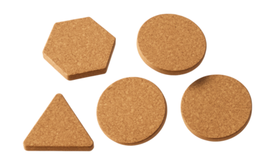 Geometric cork coasters to protect wooden surfaces in your home bar.