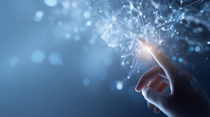 Hand Touching Tech Network Nodes: Digital Interaction and Future Technology