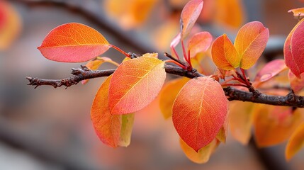 Autumn Red and Orange Leaves Close-up: Clear Veins and Natural Beauty