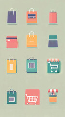 Set of minimalist shopping icons for online and physical retail stores