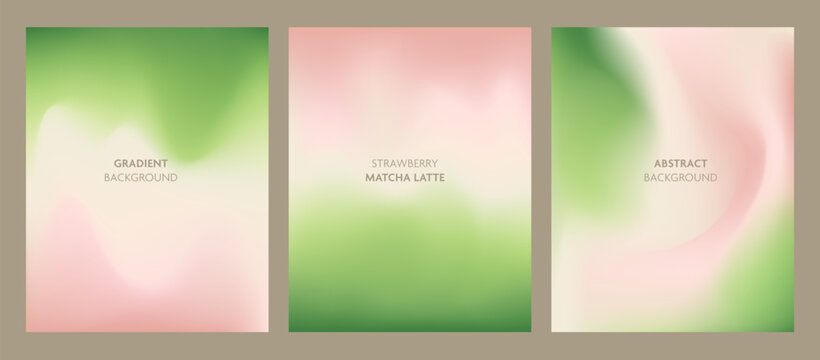 Soft abstract gradient backgrounds in pastel green and pink tones, inspired by strawberry matcha latte colors. Smooth blending and gentle light create a modern and elegant design.