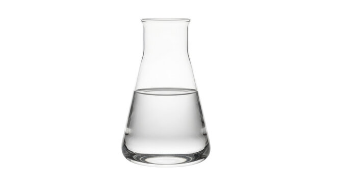 Isolated flask contains a clear liquid chemical solution for lab testing and experiments