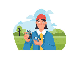 cute girl measuring blood sugar