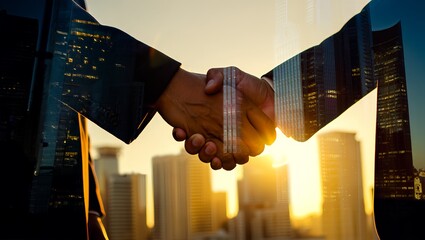 Business Handshake Double Exposure Cityscape