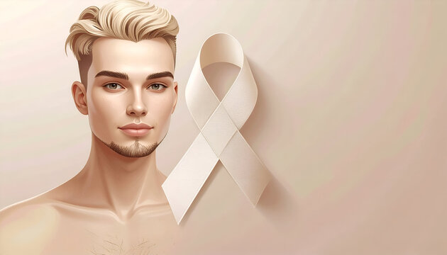 Young Man with White Ribbon Symbolizing Lung Cancer Awareness. - Powered by Adobe