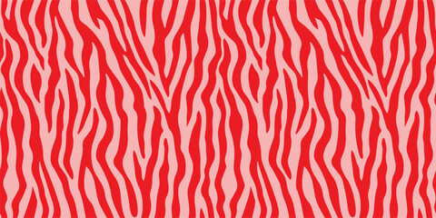 Seamless red zebra print pattern with wavy animal stripes on pale background perfect for textile design fashion wallpaper wrapping paper jungle safari wildlife abstract bold modern backdrop