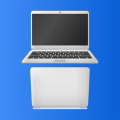 White Laptop Showing Both Front and Back Views Vector. Perfect for Technology and Modern Gadgets.