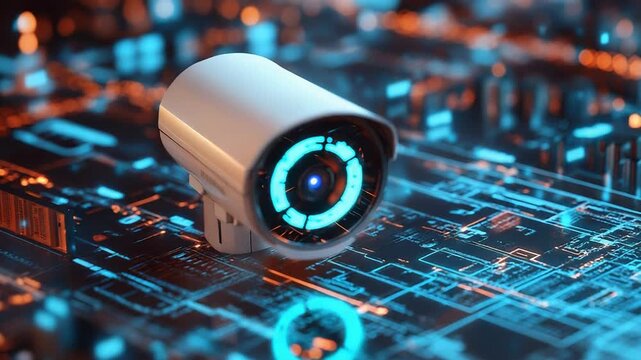 Security camera monitoring digital system on circuit board