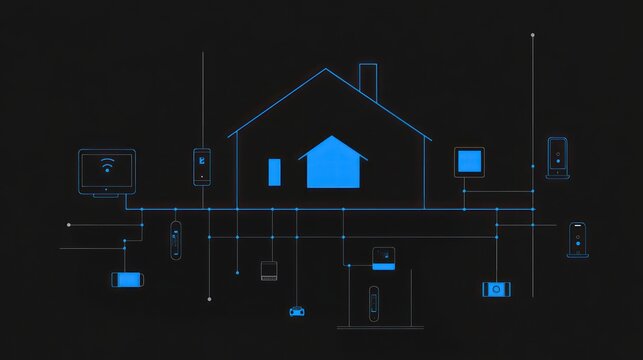 Smart home network devices connected, background dark
