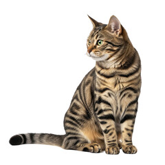 Fototapeta premium American Bobtail Cat Sitting: Full Body Side View Isolated on Clean White