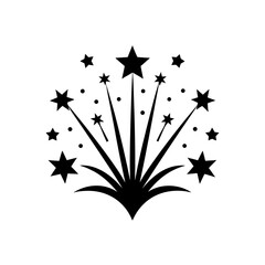 Stars and rays black design on transparent background