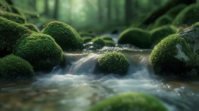 Small waterfall in the forest fantasy world concept