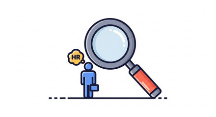 Human resources concept with magnifying glass and employee hr management and recruitment process illustration