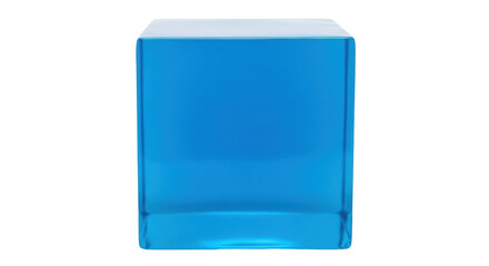 Isolated blue cube object, studio shot with neutral lighting, minimal presentation, boxy shape