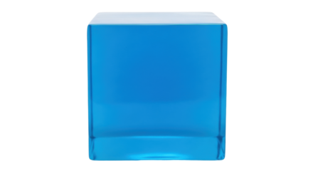 Isolated blue cube object, studio shot with neutral lighting, minimal presentation, boxy shape