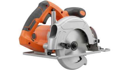 Naklejka premium Isolated electrical handheld circular saw, woodworking tool for cutting lumber, plywood
