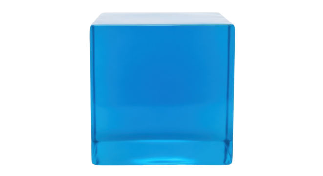 Isolated blue cube object, studio shot with neutral lighting, minimal presentation, boxy shape