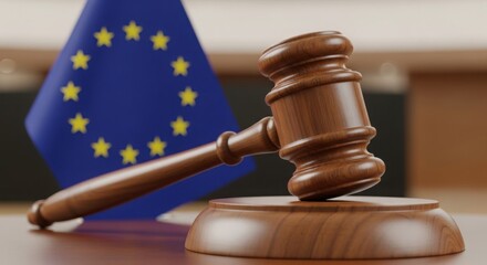 Eu gavel and flag symbolizing justice and law in european union legal proceedings