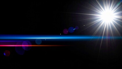 Energetic light effect on black. Modern, dynamic visual with bright starburst and glowing lines.
