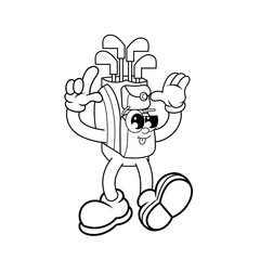 Retro character design of cute golf bag outline