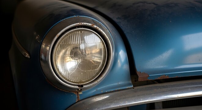 Fototapeta Vintage Car Headlight - A Close-Up of Classic Automotive Design.