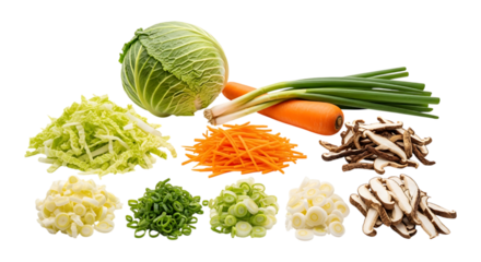 Assorted cut vegetables isolated on transparent background