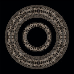 Beautiful gold round frame arabesques. Plate with floral design. Vintage, ethnic vector frame with arabesques, EPS. Pattern frame for round surfaces, household utensils, textiles, embroidery