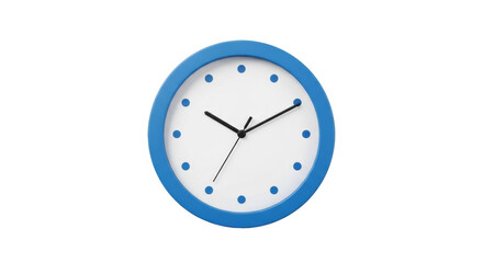 Isolated analogue wall clock displaying a time between 11 and 12 against simple background