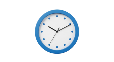 Isolated analogue wall clock displaying a time between 11 and 12 against simple background