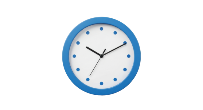 Isolated analogue wall clock displaying a time between 11 and 12 against simple background